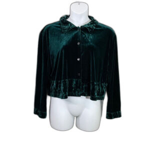 VTG. Studio Ease Velvet Button Up Cropped blouse top 20W Green Fairy, Holiday